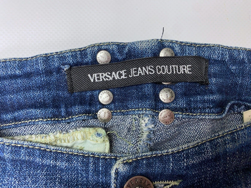VTG Versace Jeans Couture Women's Blue Low-Rise Flared Jeans with Buttoned Hem - Picture 4 of 22