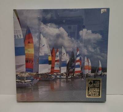 Vintage Sealed Hoyle 550 Piece Puzzle Beached Party Sailboats Made USA