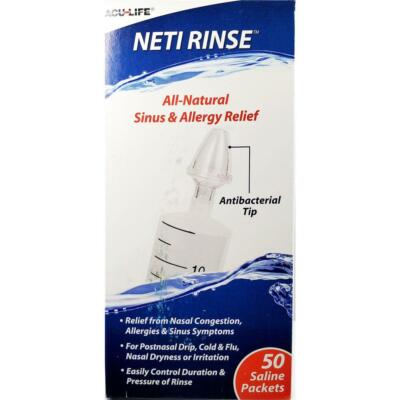 Acu Life Neti Rinse Kit Sinus and Allergy Relief 50 Packets - No Exp Date