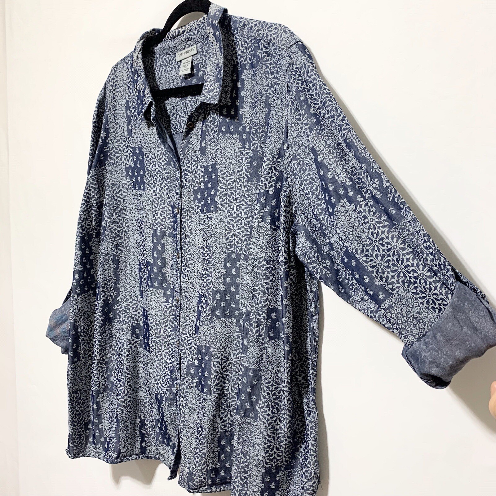 Catherines 2X Blue Patchwork Print Button Front L… - image 2