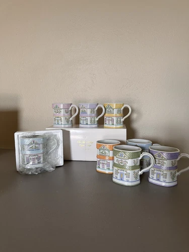 Lenox Village Pattern Mugs Set of Eight/Excellent Condition 