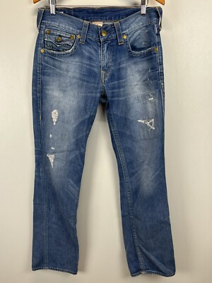 Mens True Religion Ricky Jeans Sz 32 X 33 GUC Distressed Straight