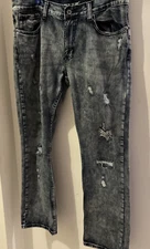 Flypaper Blue Mens Jeans Size 36x32 Bootcut Dark Wash Faded Denim Distressed