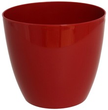4-Pack 15cm Small Round Gloss Red Plastic Flower Pot for Garden & Patio - 2L
