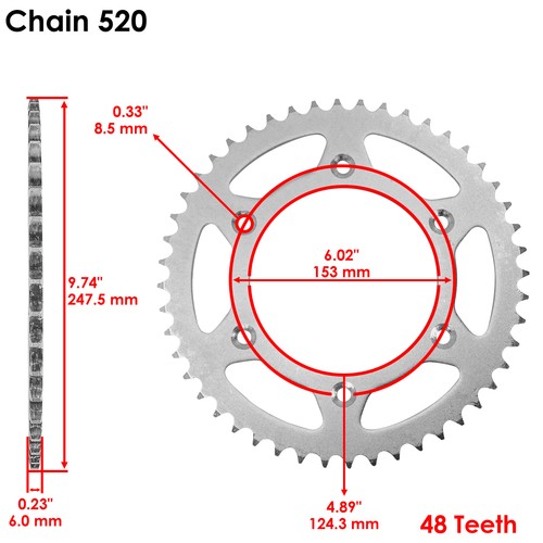 Rear Wheel Chain Sprocket for Honda XR250R 1996-2004/ XR650R 2000-2007 Teeth 48 - Picture 2 of 8