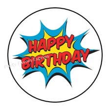 SUPERHERO SUPER HERO HAPPY BIRTHDAY ENVELOPE SEALS LABELS STICKERS PARTY FAVORS