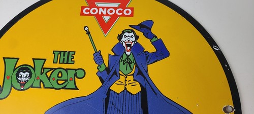 Vintage Conoco Gasoline Porcelain Sign - Joker Batman N-Tane Comic Gas Pump Sign - Picture 2 of 14