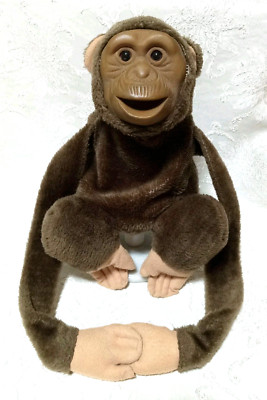 Chimp Monkey Hand Puppet Brown Fur Realistic Rubber Face squeaks