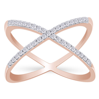 0.26Ct Lab Grown Diamond Criss Cross Setting ''X Shape'' Ring 14K Rose Gold Plated