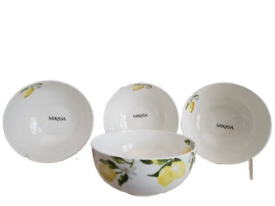 4 Mikasa Lemons Bone China 6'' Cereal Bowls 4 Pc SET New Spring Yellow