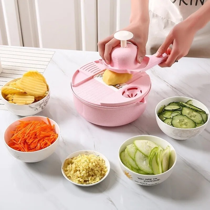 Pack cuisine multifonction 12 en 1 avec râpe à légumes et coupe-chips en acier inoxydable