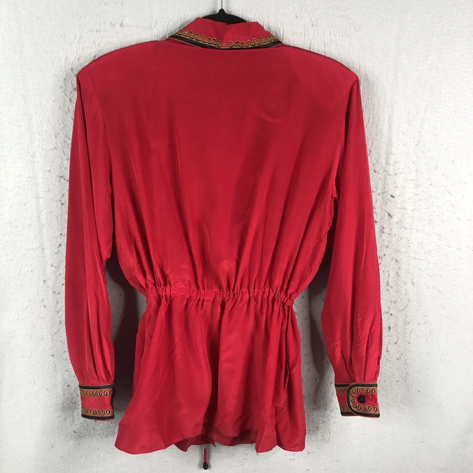 Bob Mackie Jacket Womens Small Red Black 100% Silk Art To Wear Office Event - Image 2 of 4