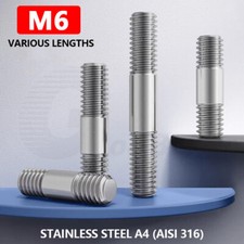 M6 Double End Threaded Bolt Screw Stud Axle Rod Marine Grade Stainless Steel 316