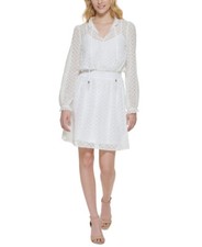 Tommy Hilfiger Women's Ruffled Smocked Fit & Flare Dress (Ivory, 10)