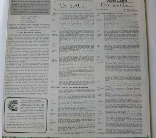 Bach Cantatas BWV 207a, BWV 214 (Kahlhofer cond.) Vanguard SRV-231 SD / vg+ - Foto 2 di 5