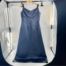 BILL LEVKOFF CLASSICS BRIDESMAID DRESS Navy Blue Satin Double Strap Size 14
