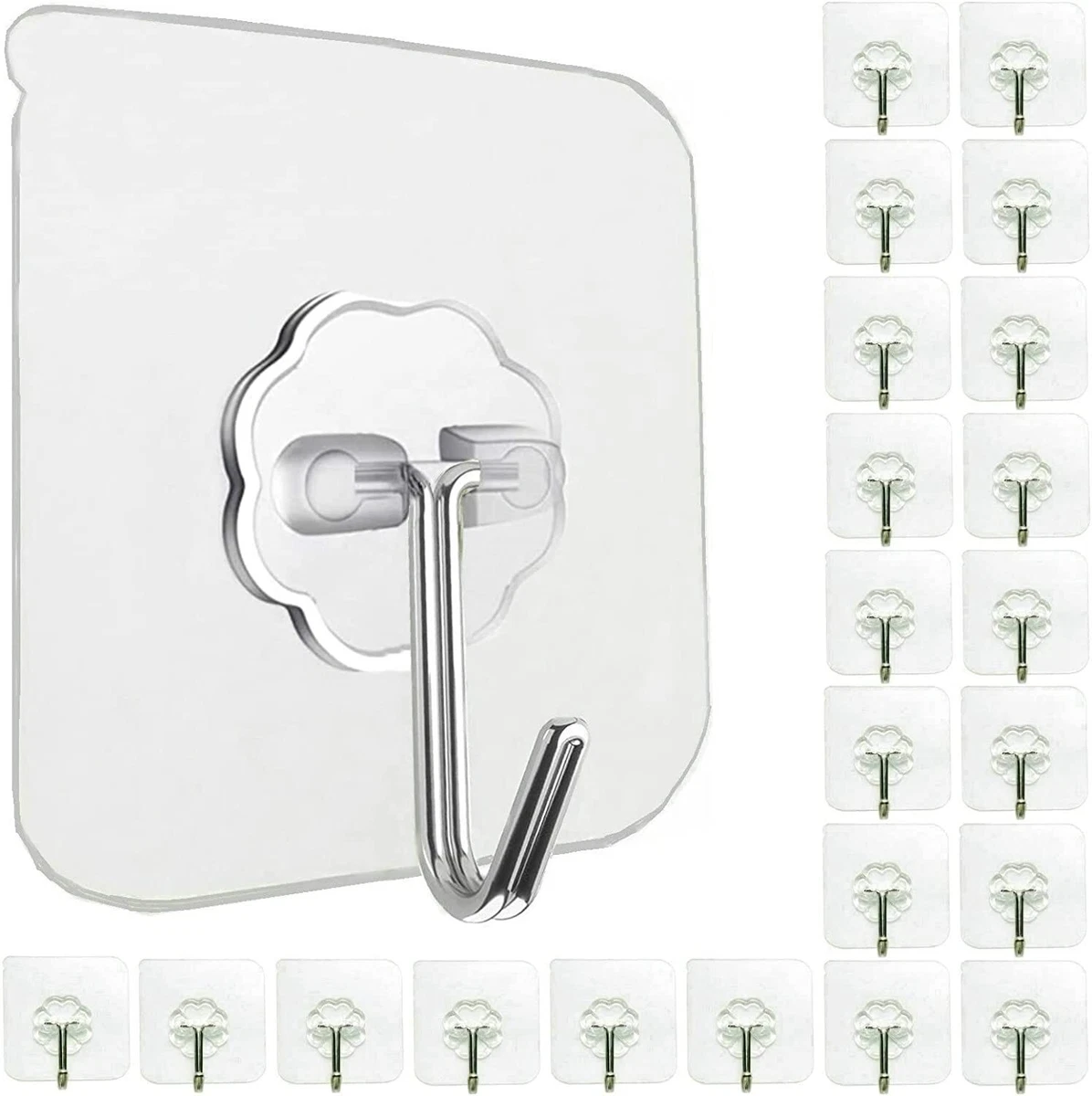 10-40Pcs Adhesive Sticky Hooks Heavy Duty Wall Seamless Hook Hangers  Transparent