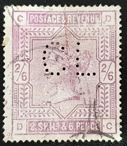 GB QV SG178 2s.6d. lilac Letters DC Perfin CL used stamp /5943/