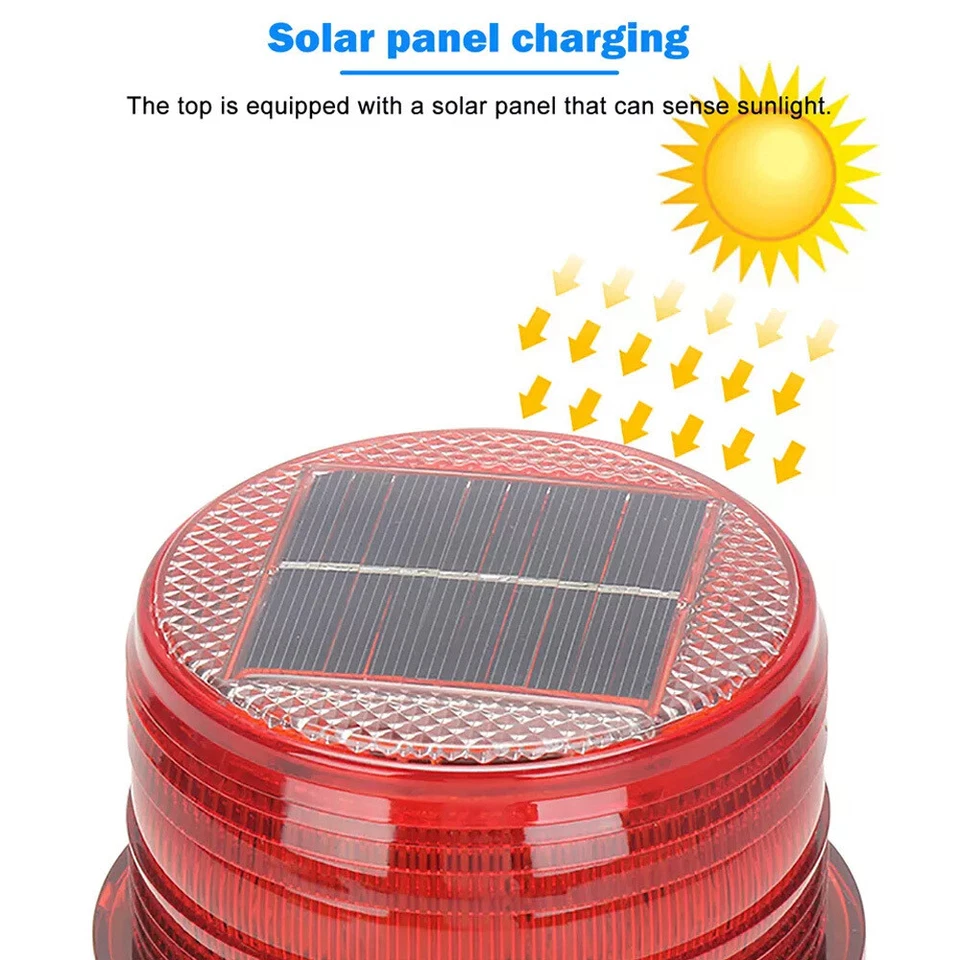 Solar Powered LED Flashing Beacon Light, 12-24V Amber Emergency Magnetic Warning - image 3 of 4