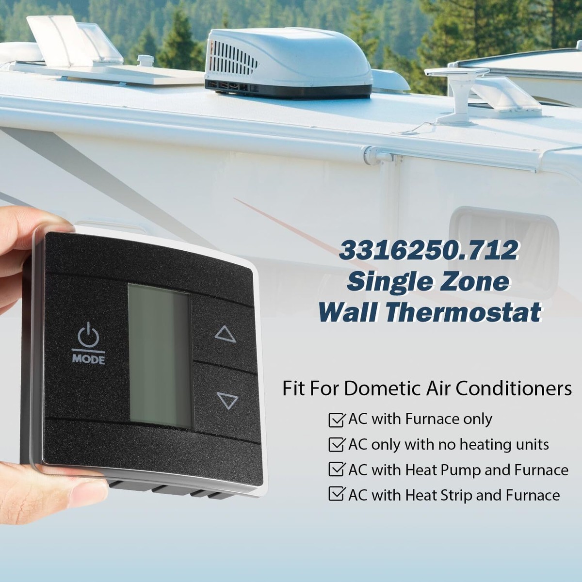 Dometic 3316250.712 Single Zone Digital RV Thermostat - Shock-Resistant, Capacitive Touch, Easy Install For Campers & Trailers