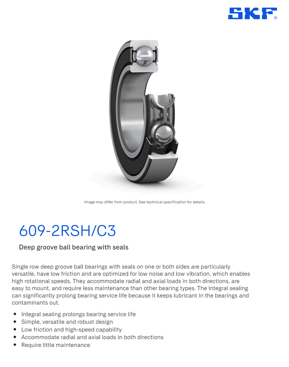 Roulement à Billes SKF 609-2RSH/C3 - Dimensions 9x24x7 Mm - Étanche Double Joint