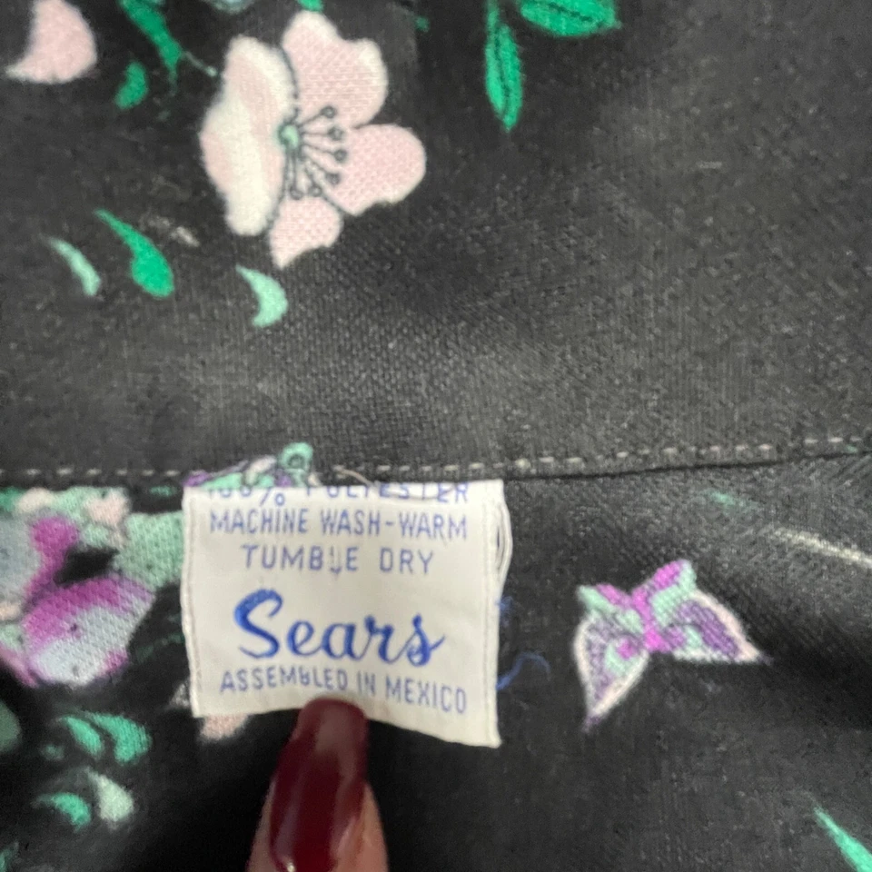 Vintage Sears Floral Button-Up Shirt SZ S Black Purple Vintage Whimsigoth - Image 3 of 4