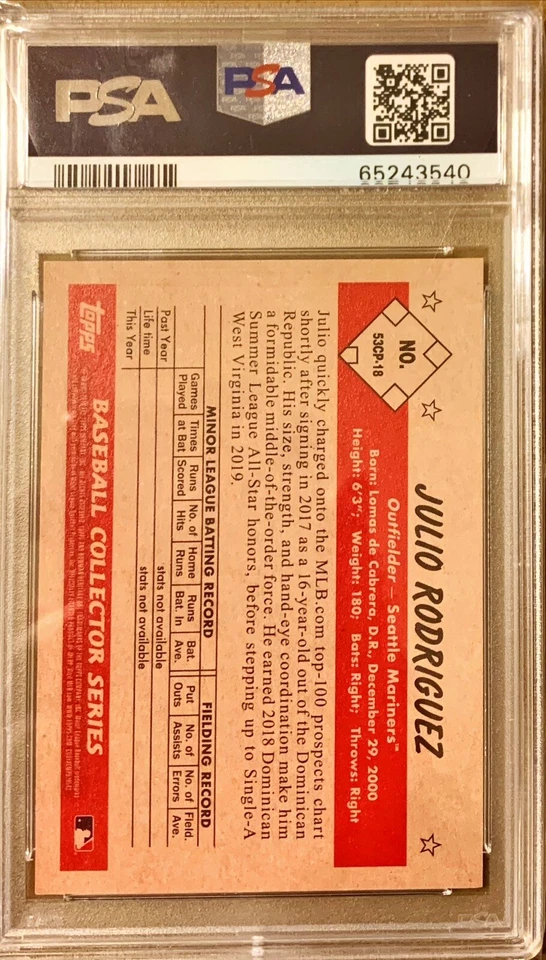 2019 Bowman Heritage Chrome Julio Rodriguez Yellow Refractor /75 PSA 9--53CP-18 - Image 2 of 2