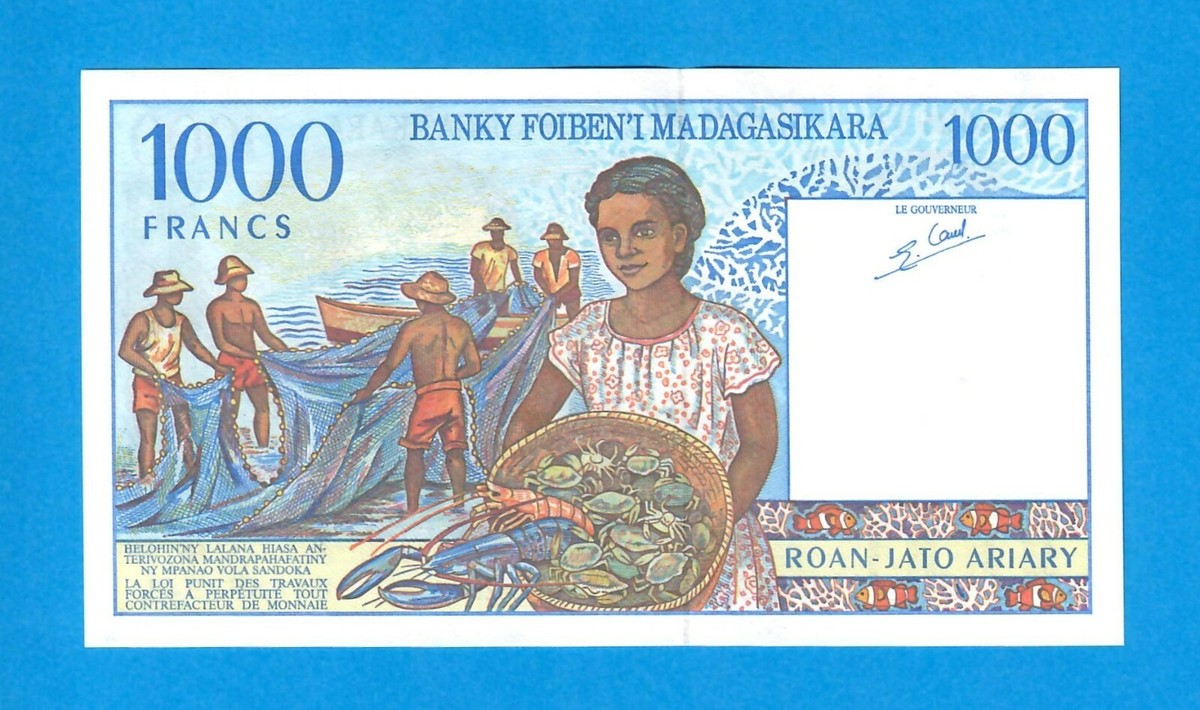 MADAGASCAR-1000 FRANCS-1994-SERIAL NUMBER B46892937-PICK 76b , UNC