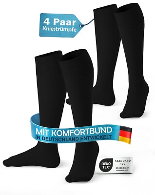 4 Paar Kniestrümpfe Damen & Herren, mit 80% Baumwolle Komfortbund - Schwarz Grau