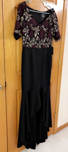 Women’s Formal Dress Size 8 Adrianna Papell Bkack Plum Sequins NEW Special Occ - Afbeelding 1 van 10