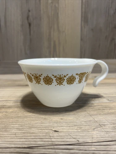 Corelle Butterfly Gold Coffee Tea Cups Hook Handle Corning Stackable