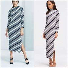 NWT ANN TAYLOR Size Small Navy White Striped Midi Sweater Dress Side Slit NEW