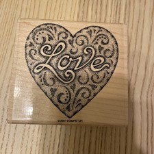Stampin Up Love Always 2001 Wood Mounted Rubber Stamp Heart Valentine Wedding