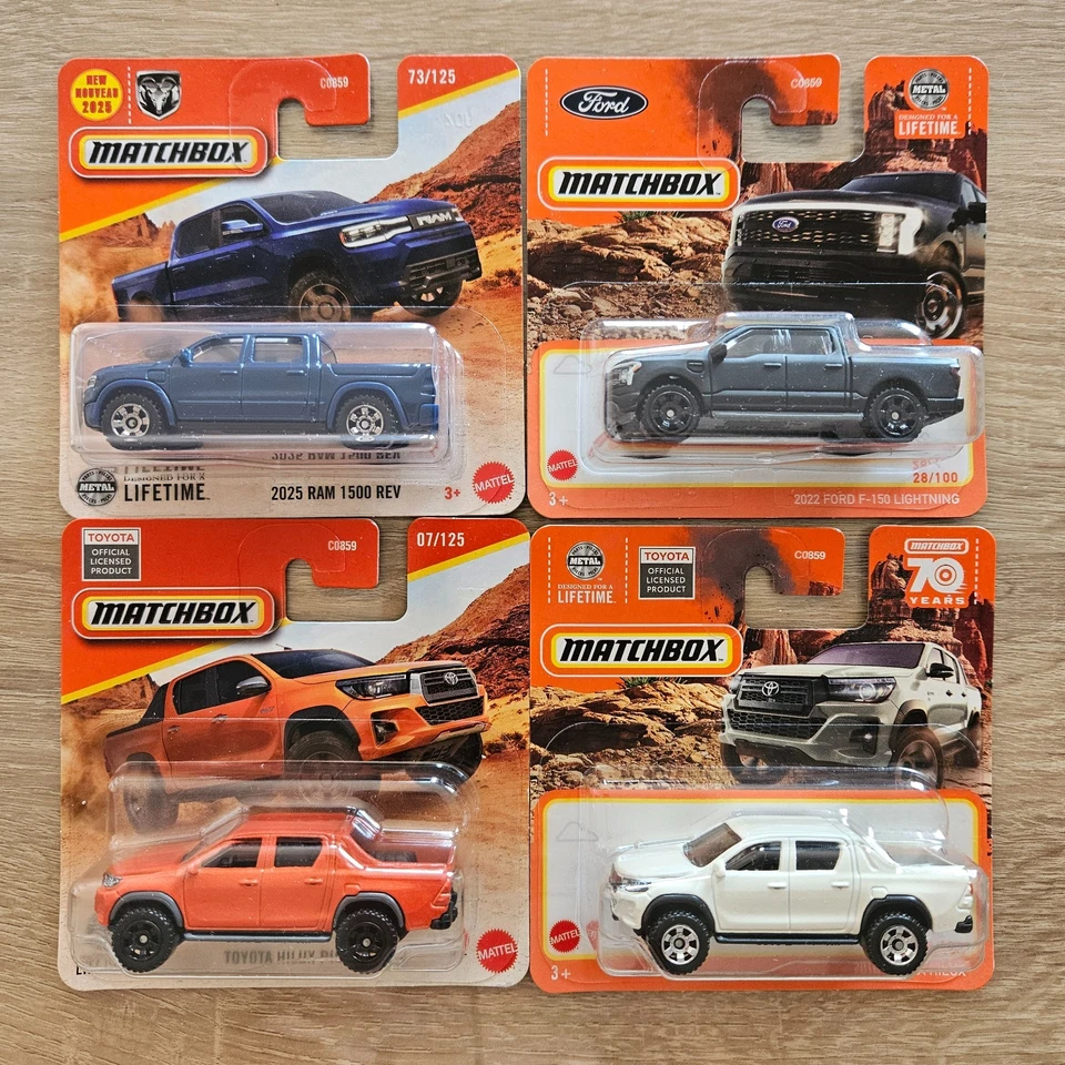 MATCHBOX 2024 à 2026 . Lot de 4 Pick-up récent DODGE RAM FORD F-150 TOYOTA HILUX - Photo 1/2