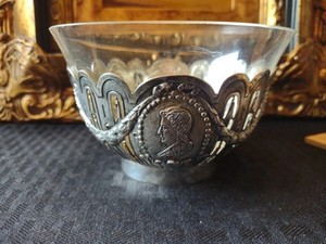 Antique Gorge Roth & Co Medallion Bowl 800 Silver Hanau W/ Original Glass Liner
