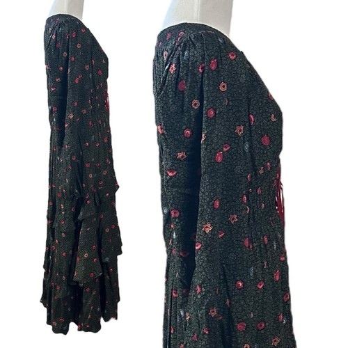Free People Bohemian Gypsy Tiered Ruffle Maxi Dress Medium Witchy Plunge Spring - 第 7/14 張圖片