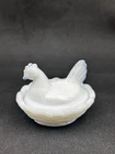 Vintage Westmoreland Milk Glass Mini Hen On Nest Salt Cellar Dip Signed 2”
