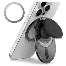 Phone Grip Stand, Compatible with MagSafe, Adaptor Ring Included, Clear Black