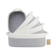 5-Piece Rectangle Storage Basket Set Natural Cotton Baby Nursery Toy Basket Bin
