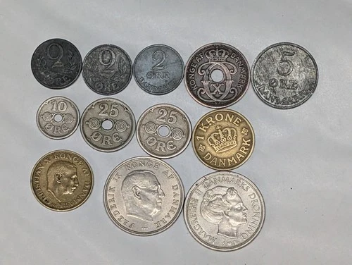 12 different coins from Denmark :  1924 - 1977