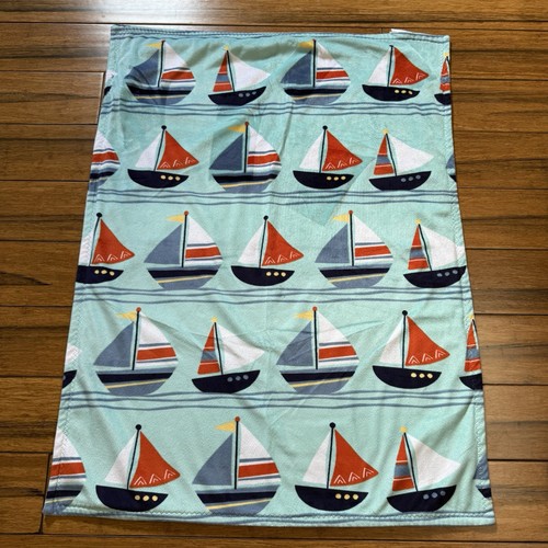 Lambs & Ivy Blanket Boats Nautical Theme Sailboats Blue White Stripes Sailing - Picture 3 of 8