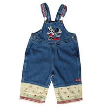 VTG 90s Disney Mickey Minnie Mouse Denim Overalls Gingham Floral Embroidery