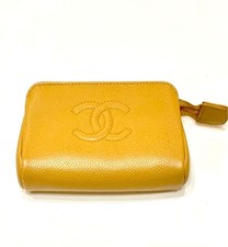 CHANEL CC Logo Matelasse Caviar Skin Mini Pouch Beige Cosmetic Bag Auth Japan