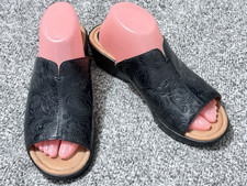 BOC Born Black Embossed Floral Faux Leather Wedge Mule Slides Womens Size 10