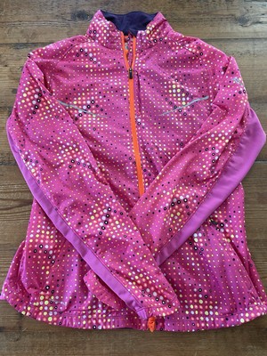 Saucony Womens Jacket Pink Polkadot Full Zip Run shield Lightweight Sz Medium