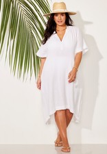 Swimsuits for All Women's Cotton Gauze High-Low Sun Dress Cover Up Plus Sizes