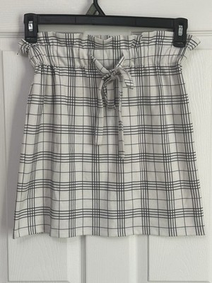 Women's Orsay plaid skirt high-rise waist and tie detail Size S White Black