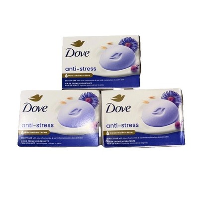 Dove Anti Stress Beauty Bar Soap Blue Chamomile and Oat Milk  3) 3.75OZ Bars New