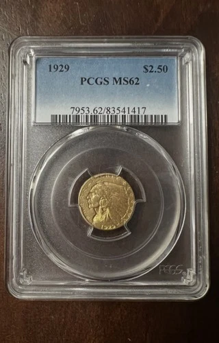1929 P $2.5 Indian Head Quarter Eagle Gold Coin MS-62 PCGS ((Beautiful))