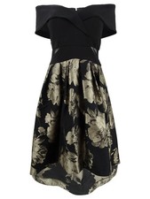 Xscape Women's Off-The-Shoulder Metallic Fit & Flare Dress (4, Black/Gold)